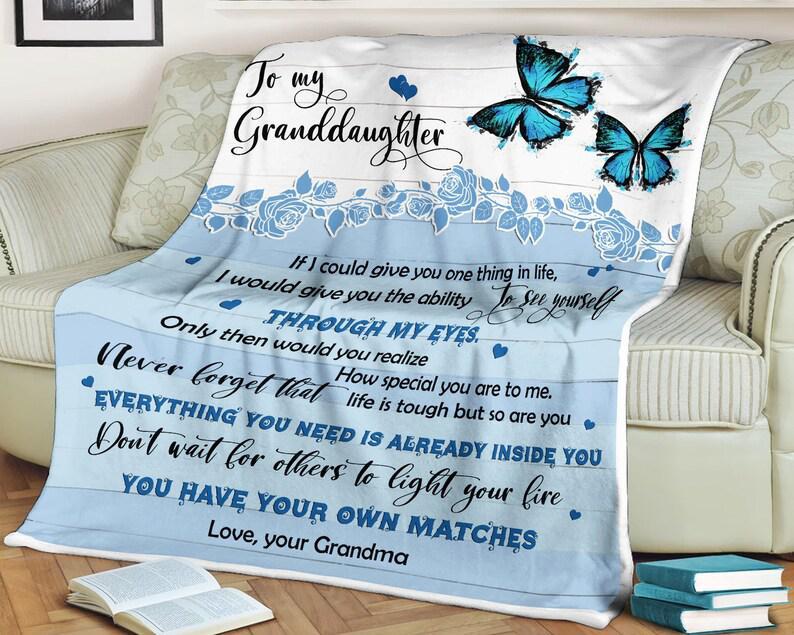 To My Granddaughter Do Not Wait Others Light Your Fire Fleece Blanket Animal Gift For Family,Birthday,Butterflies Lover Gift Home Decor Bedding Couch Sofa Soft And Comfy Cozy