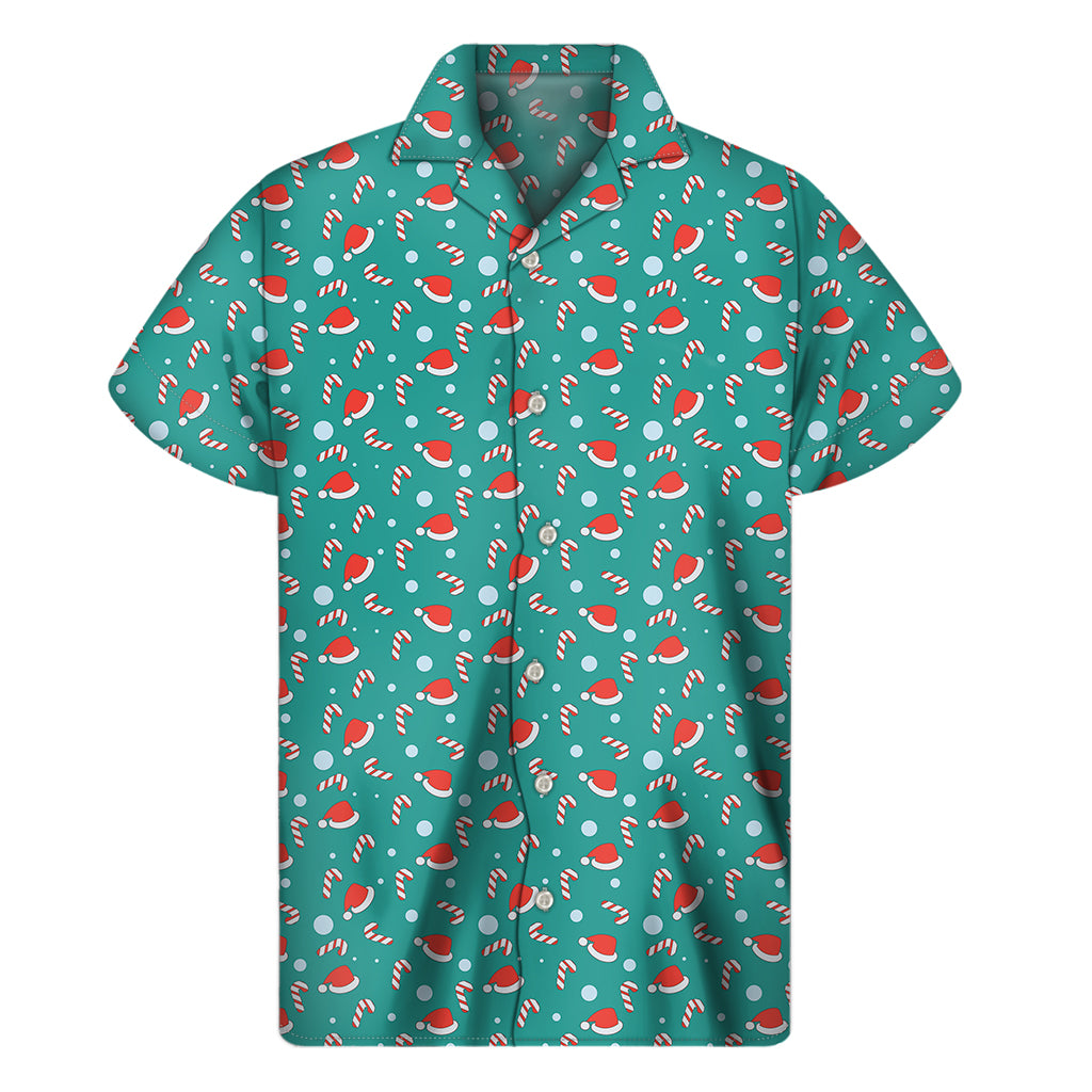 Candy And Santa Claus Hat Pattern Print Men’S Short Sleeve Shirt