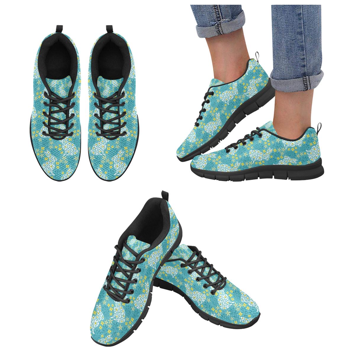 Rabbit Flower Theme Pattern Women’s Sneakers Black