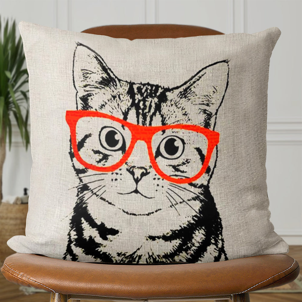 Adorable Cat Wearing Glasses – Home Decor Pillowcase – Throw Pillow – Cat Pillow – Pillow With Cat On It – Furlidays