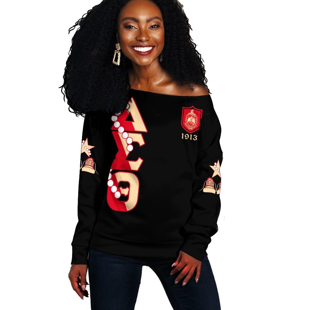 Sorority Sweatshirt – Delta Sigma Theta Pearls K.H Chucks N Pearls Off Shoulder Sweatshirt