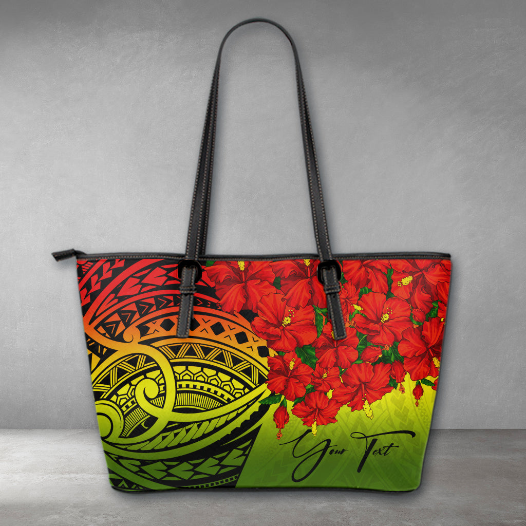 (Custom) Polynesian Leather Tote – Polynesian Hibiscus Reggae Personal Signature A24