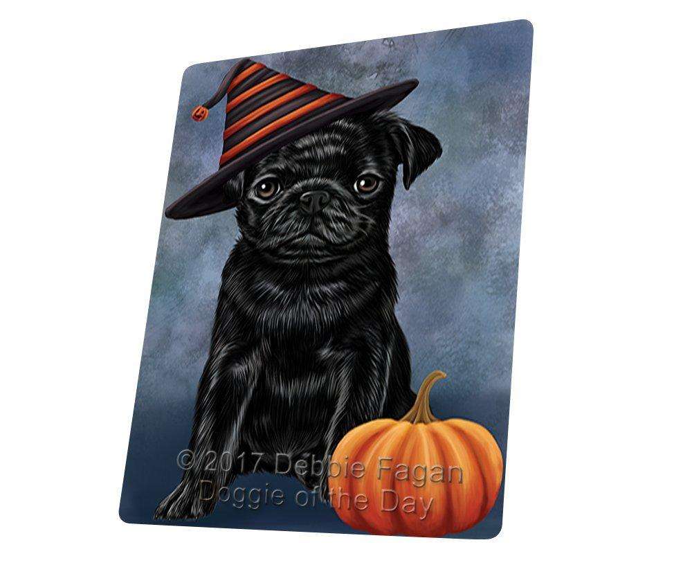 Happy Halloween Pugs Dog Wearing Witch Hat With Pumpkin Art Portrait Print Woven Throw Sherpa Plush Fleece Blanket