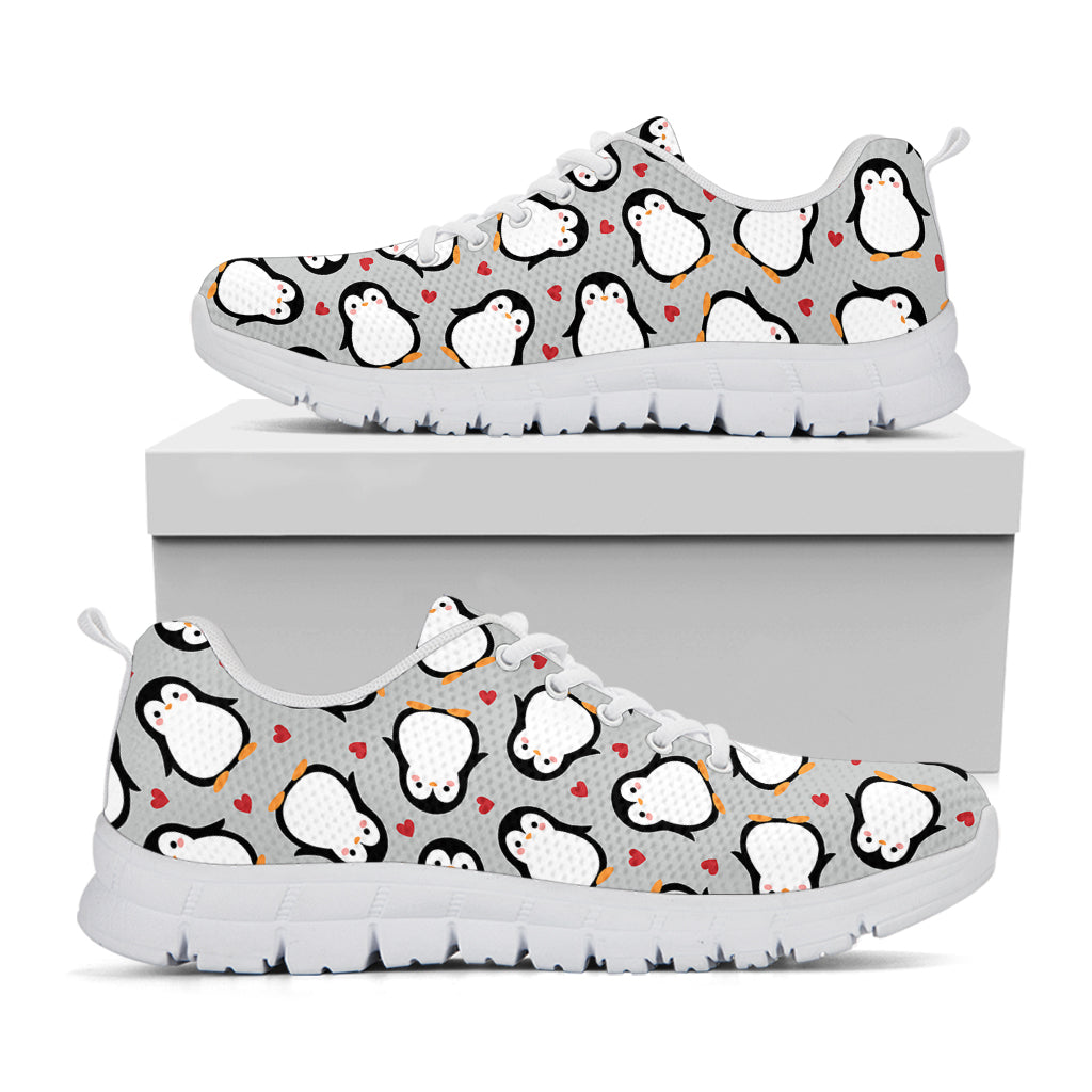 Red Heart And Penguin Pattern Print White Sneakers