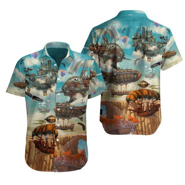 Steampunk Airship Sky Hawaii Shirt For Men Women Ha35459