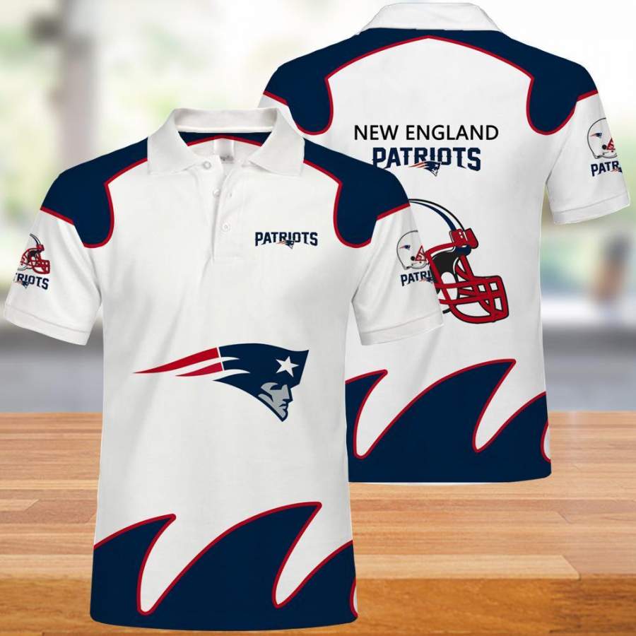 New England Patriots Polo T-Shirt 3D All Over Prints White