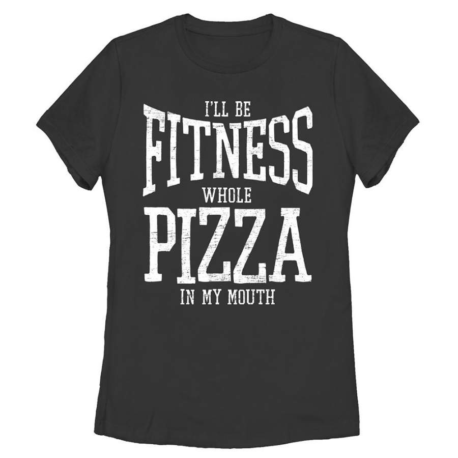 CHIN UP Women’s Fitness Whole Pizza  T Shirt Black