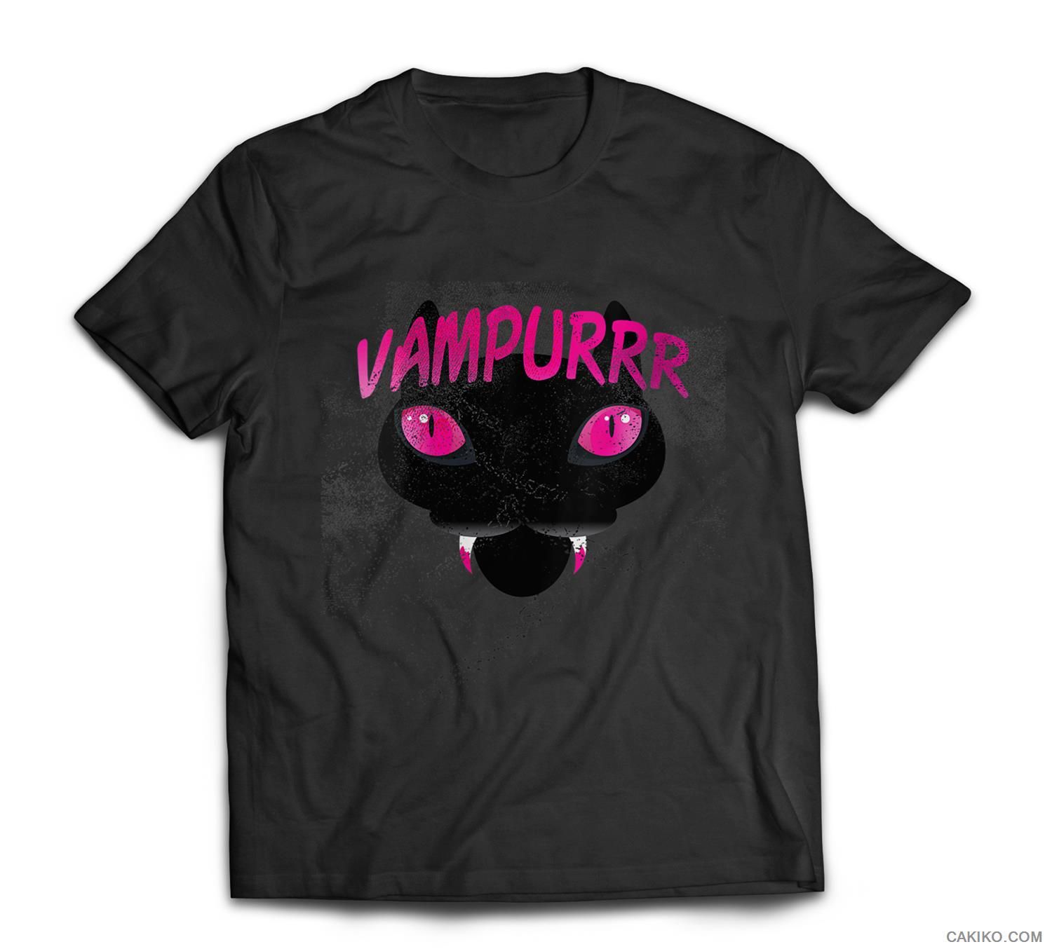 Womens Vampurr Spooky Distressed Halloween Vampire Black Cat T-Shirt