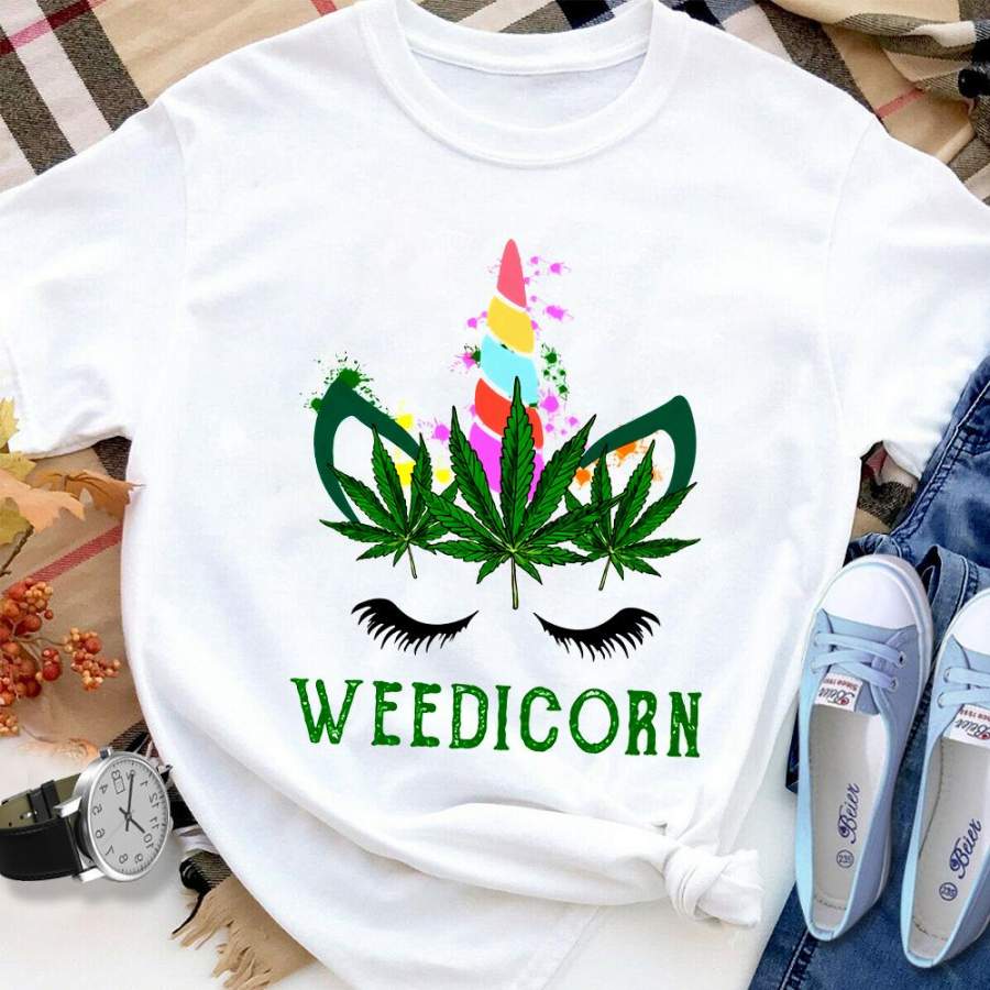 Weedicorn weed unicorn funny smoke unicorn white cotton t shirt for men and women S-6XL