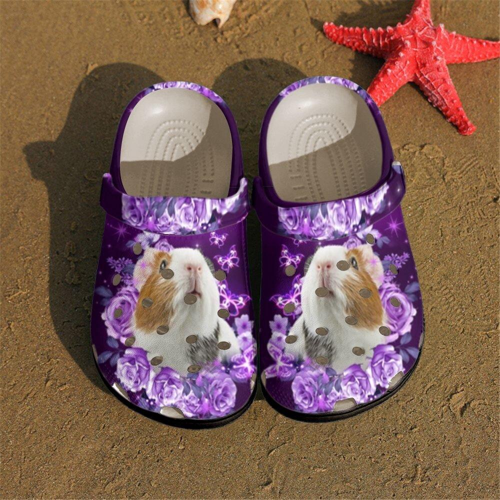 Guinea Pig Personalized Clog, Custom Name, Text, Color, Number Fashion Style For Women, Men, Kid, Print 3D Purple Rose Guinea Pig