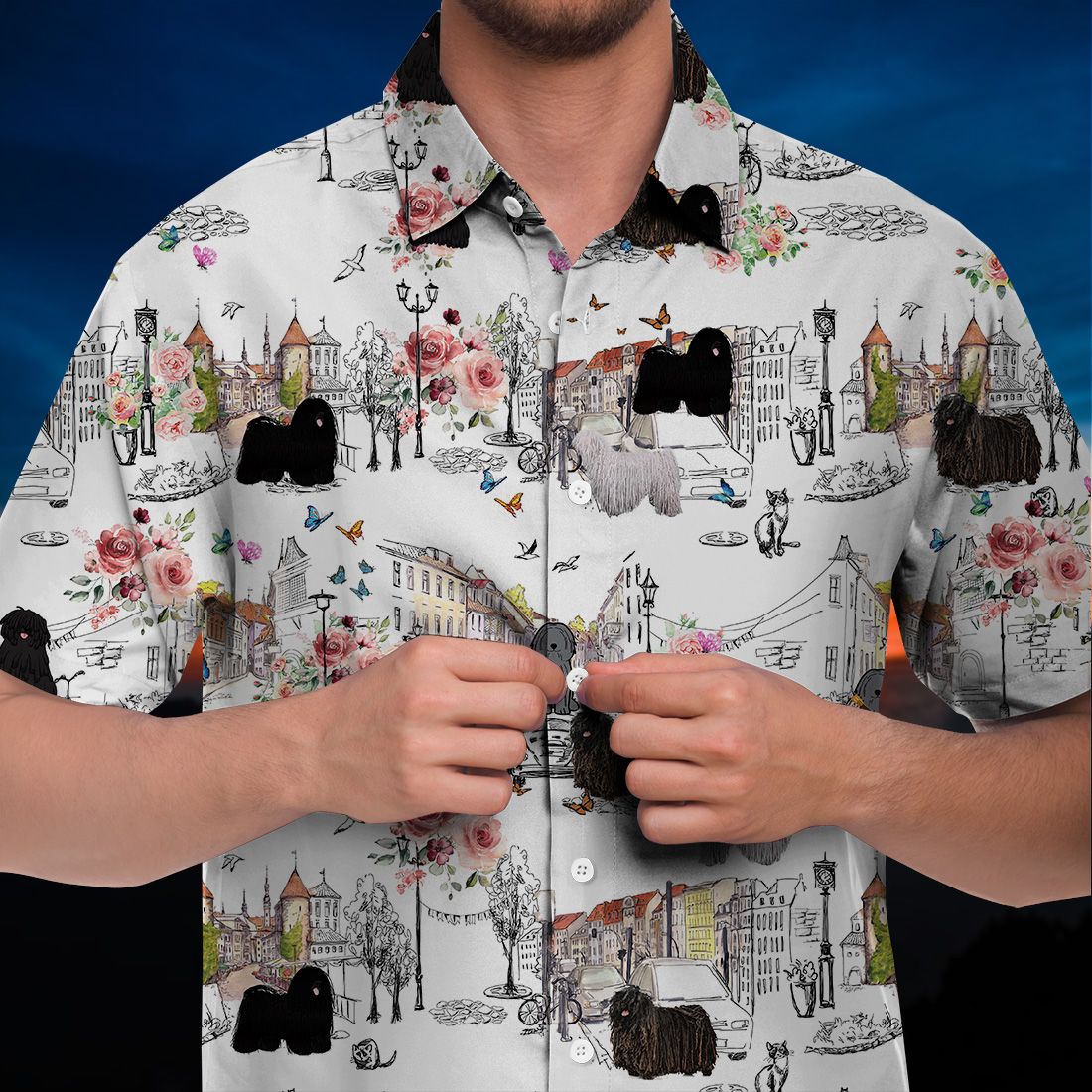 Puli Dog Hawaiian Shirt Flower City Art