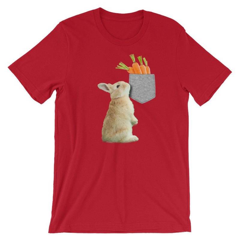 Crushtee Bunny Reaching For Carrot Cute Unisex Shirt | Vegetable In Your Fake Pocket Funny Humor T Shirt | Best Souvenir Short Sleeve Tee Long Sleeve Hoodie