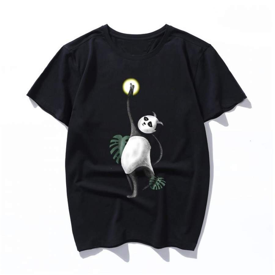 cute panda Casual T-shirt Women Korean Cartoon Print Men Tops Simple Ulzzang Chic Short Sleeve Tee