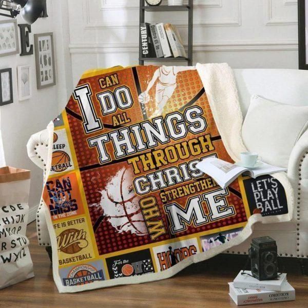 Basketball Christ Strengthens Me Printed Fleece Blanket, Sherpa Blanket, Gift For Wife Gift For Parent, Family Member, Friends Gift, Christmas Gift, Home Decor, Home Living