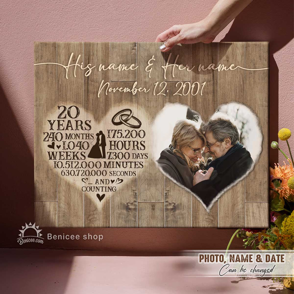 20 Years Anniversary Gift Wall Art Canvas Gift For Her Gift For Him Counting Couple Heart Gift For Family, Wall Art Decor, Canvas Print, Home Decor