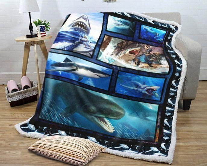 A Day Of Shark Under The Ocean Fleece Blanket, Sherpa Blanket, Gift For Parent, Family Member, Friends Gift, Christmas Gift, Home Decor, Home Living