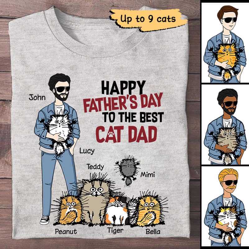 Happy Fatherās Day To The Best Cat Dad Stick Personalized Shirt