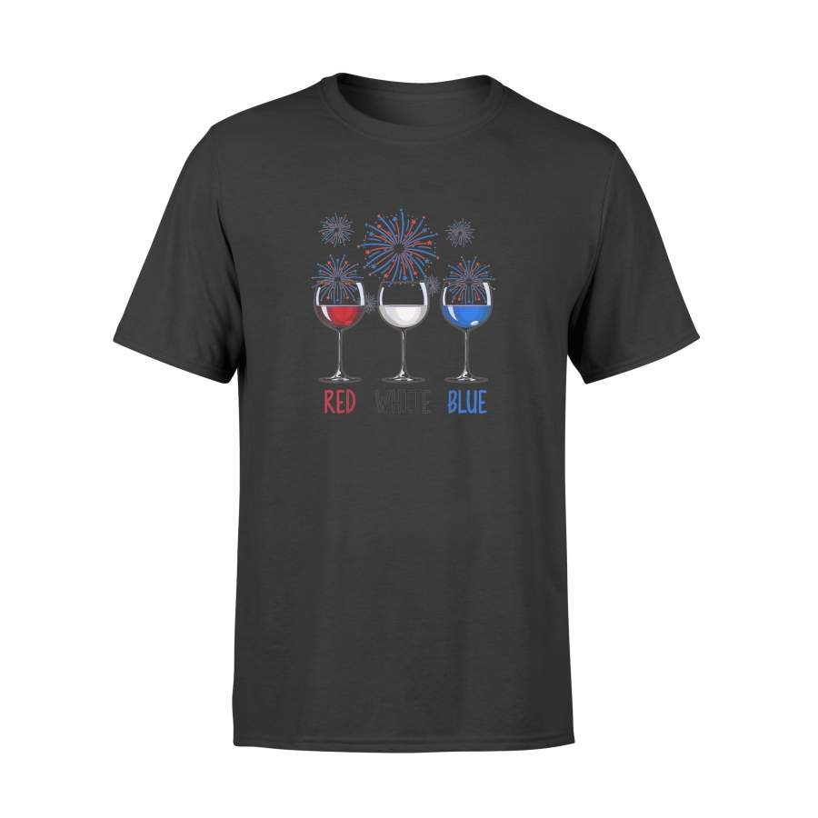 4th of July Red White Blue Wine Glasses USA Firework T-shirt – Standard T-shirt