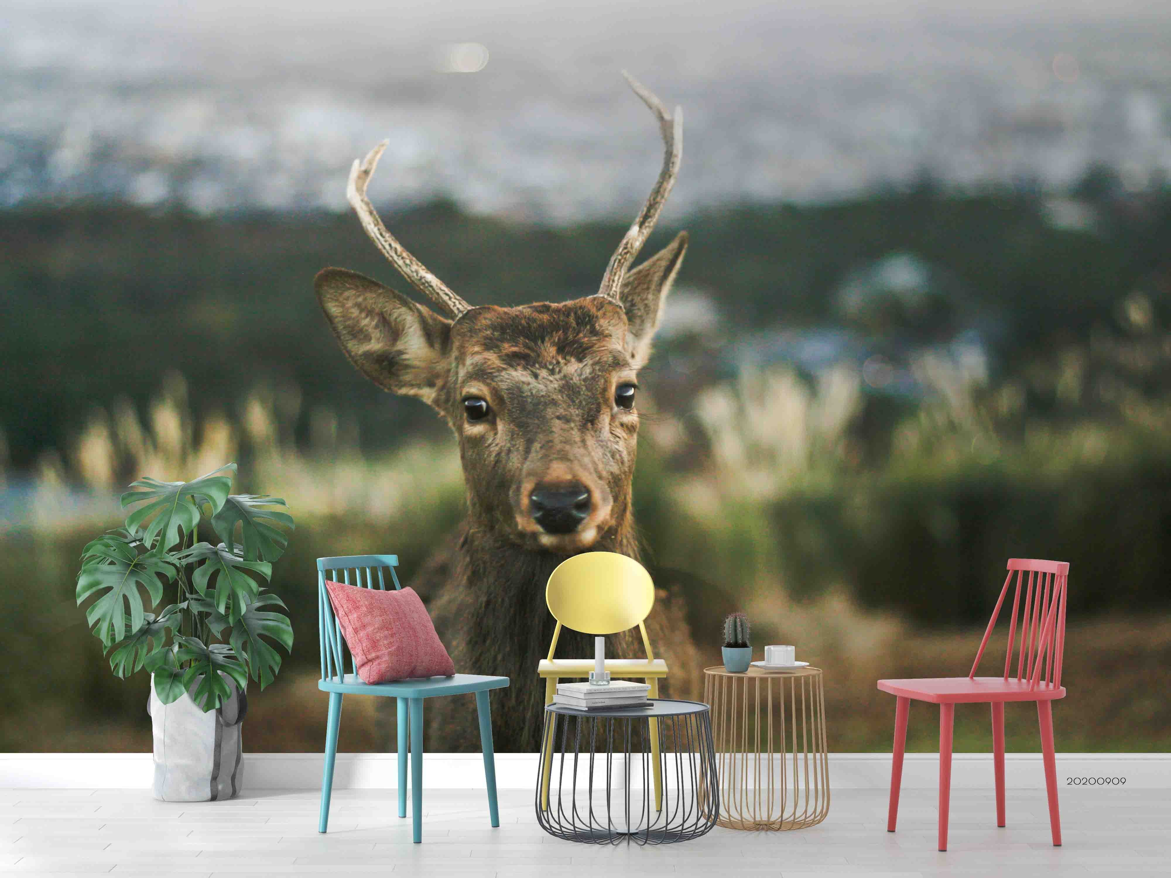 3D Green Forest Deer Animal Wall Mural Wallpaper Lxl