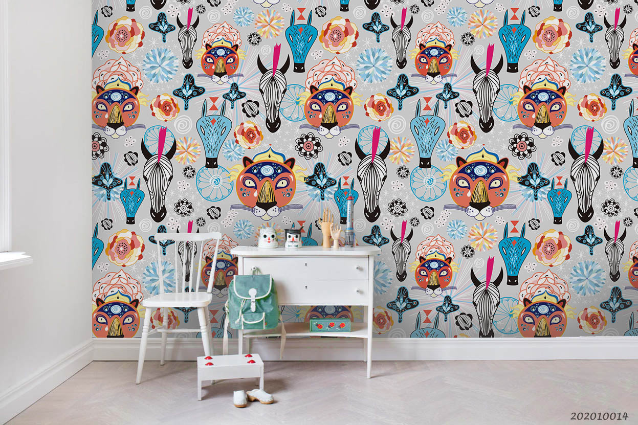 3D Cartoon Cute Animal Tiger Zebra Pattern Wall Mural Wallpaper Wj 5011