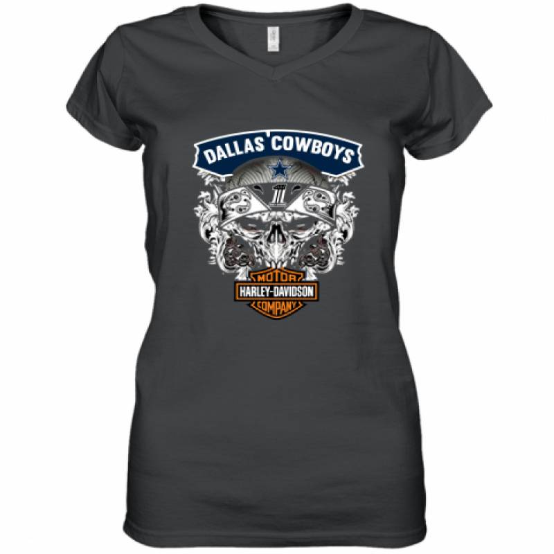 Skull Dallas Cowboys Harley Davidson Women's V-Neck T-Shirt