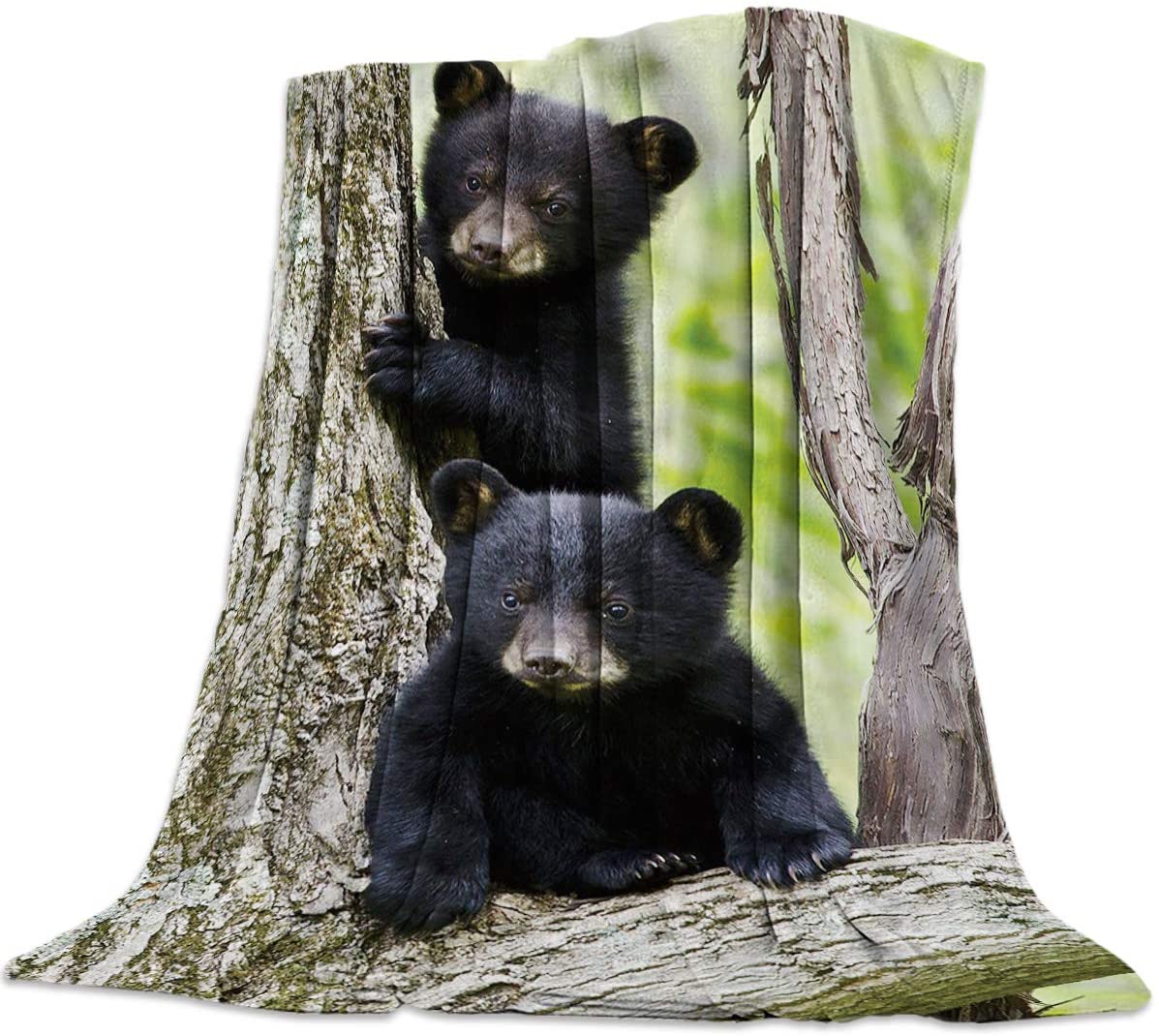 Ultra Soft Flannel Fleece Bed Blanket Cute 3D Little Black Bear Animal Pattern Throw Blanket All Season Warm Fuzzy Light Weight Cozy Plush Blankets For Living Room/Bedroom 50″ X 60″