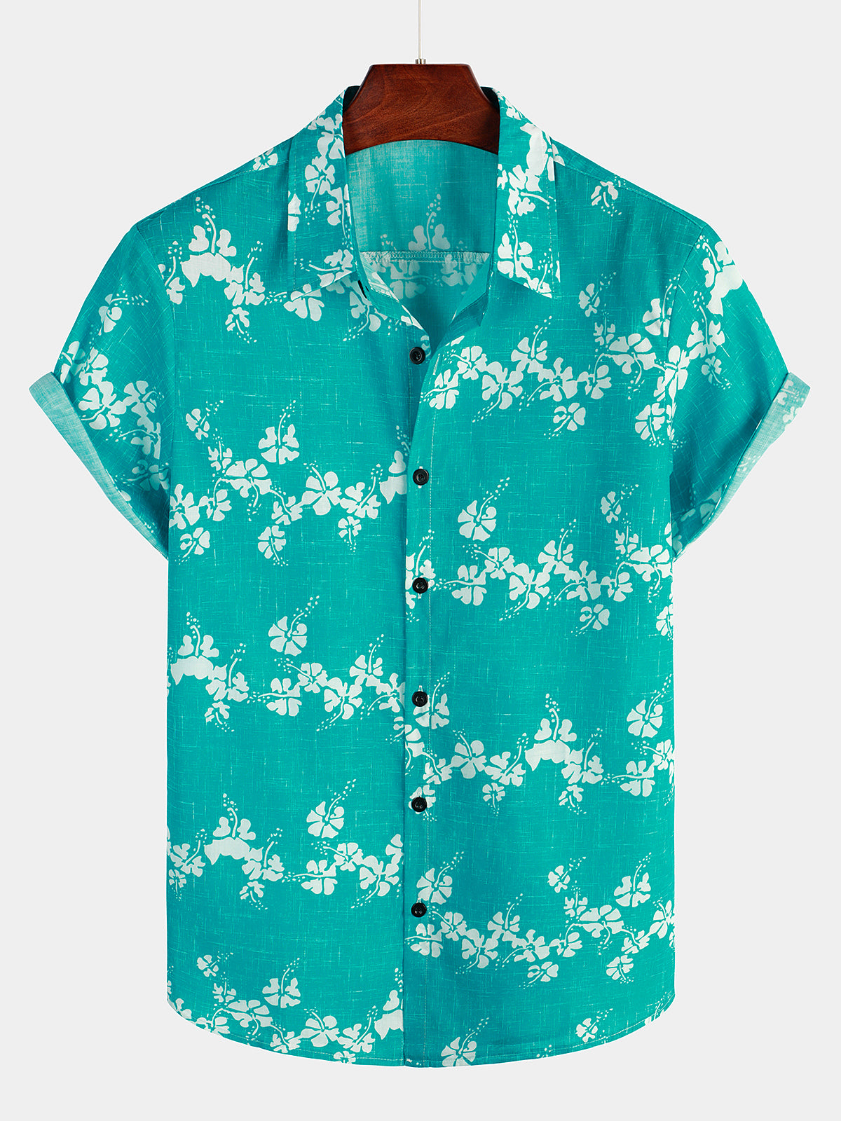 Hawaii Print Button Green Short Sleeve Shirt Ha104378