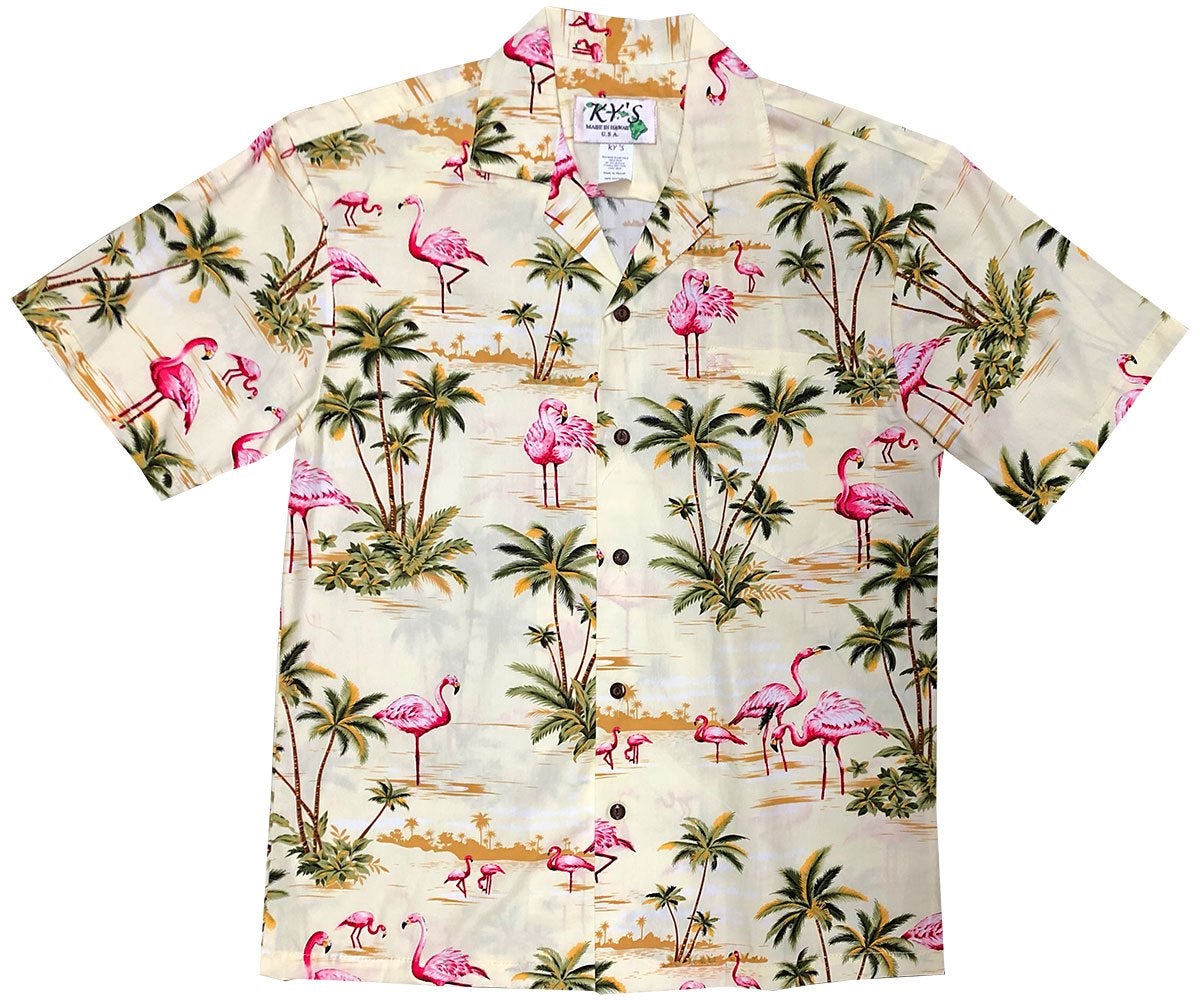 Flamingo Island Yellow Hawaii Summer Shirt Ha95963