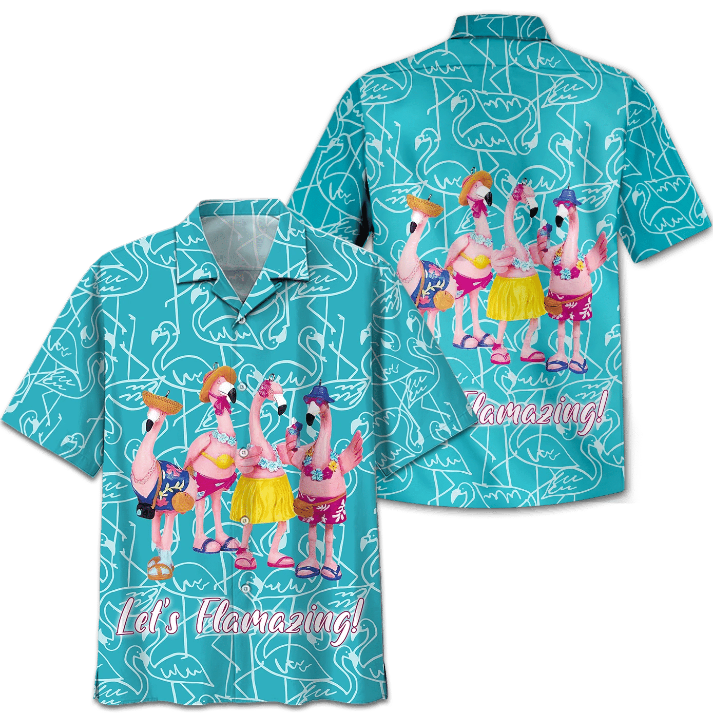 Flamingo Hawaiian Flamazing Print Short Sleeve Casual Shirt Ha92112