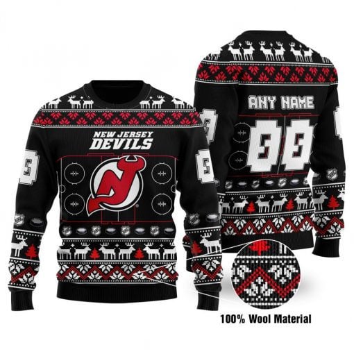 New Jersey Devils Custom Name Number Black Stadium Gift For Fan Ugly Wool Sweater Christmas