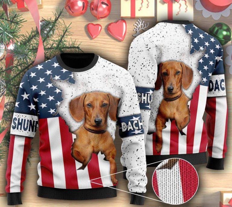 American Flag And Dachshund Dog Ugly Christmas Sweater | For Men & Women | Adult | Us4352