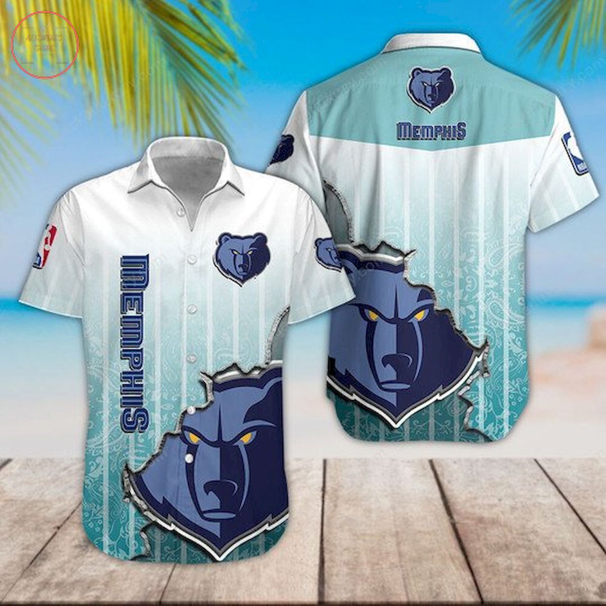 NBA Memphis Grizzlies Blue Gradient Scratch Hawaiian Shirt