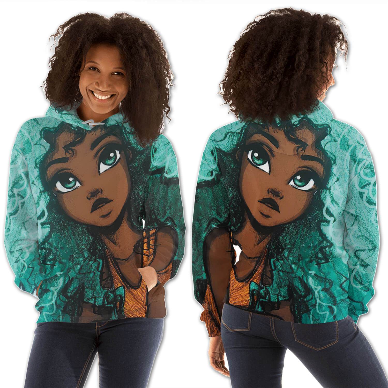 African American Hoodies Beautiful Afro American Girl All Over Print Womens Hooded Sweatshirt African American Fashion BPS24324