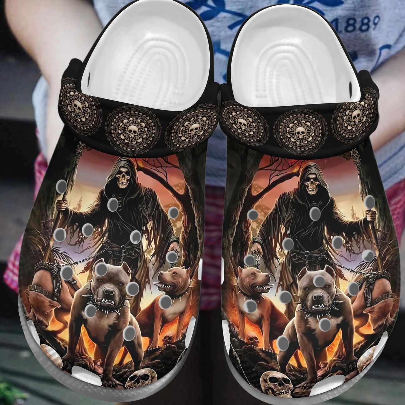 Skull Personalized Clog, Custom Name, Text, Color, Number Fashion Style For Women, Men, Kid, Print 3D Pitbull Skull