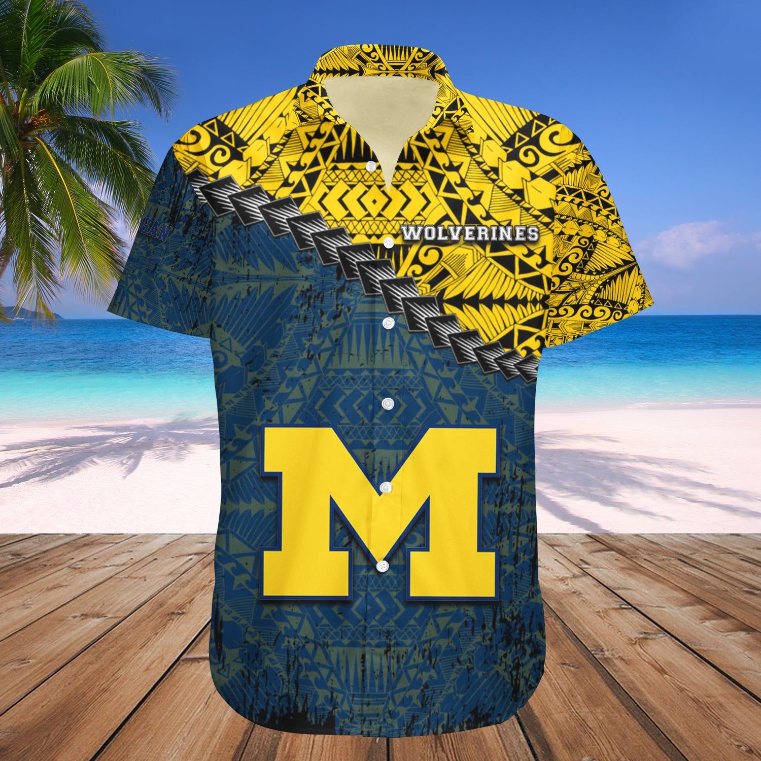 Michigan Wolverines Hawaii Shirt Grunge Polynesian Tattoo – NCCA