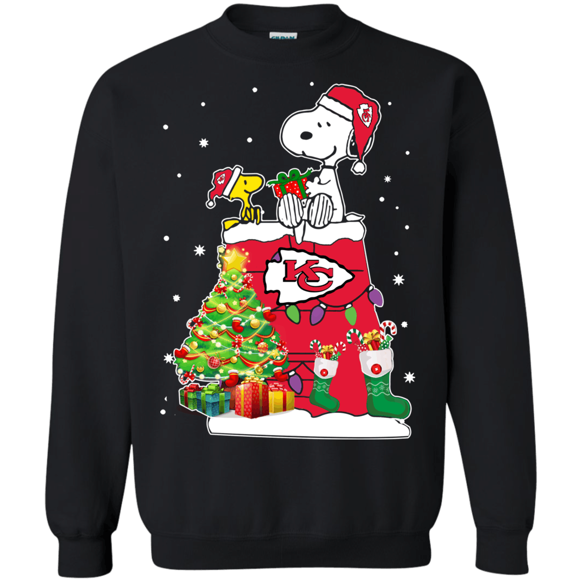 Buy Kansas City Chiefs Snoopy & Woodstock Christmas Shirt G180 Gildan Crewneck Pullover Sweatshirt  8 Oz.