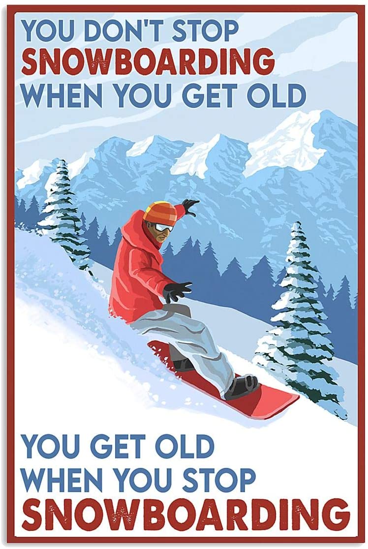 Vintage Snowboarding Old Man – Don’T Stop Snowboarding When You Get Old Poster Art Print      Home Decor Gift For Men Women Family Friend On Birthday Xmas