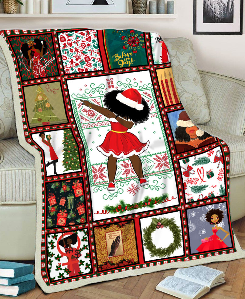 Black Girl Dabbing Merry Christmas Blanket