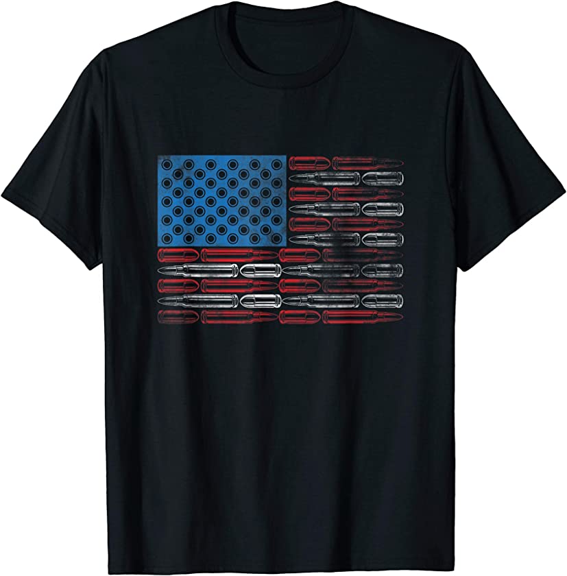 American Flag With Bullets Weapon Ammo Lover US Flag Vintage T-Shirt