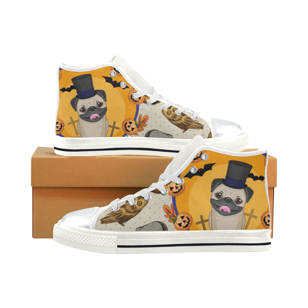 Pug Halloween White High Top Canvas Shoes for Kid