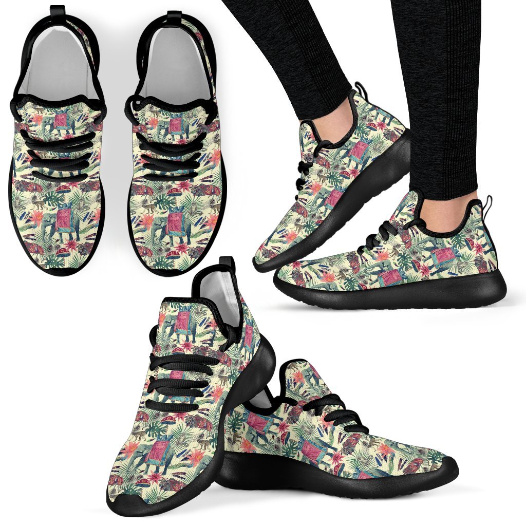 Tropical Elephant Print Men Women Knit Sneaker