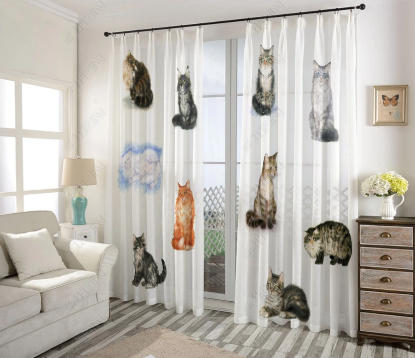 3D Cartoon Animal Cat Curtains And Drapes Lqh 267