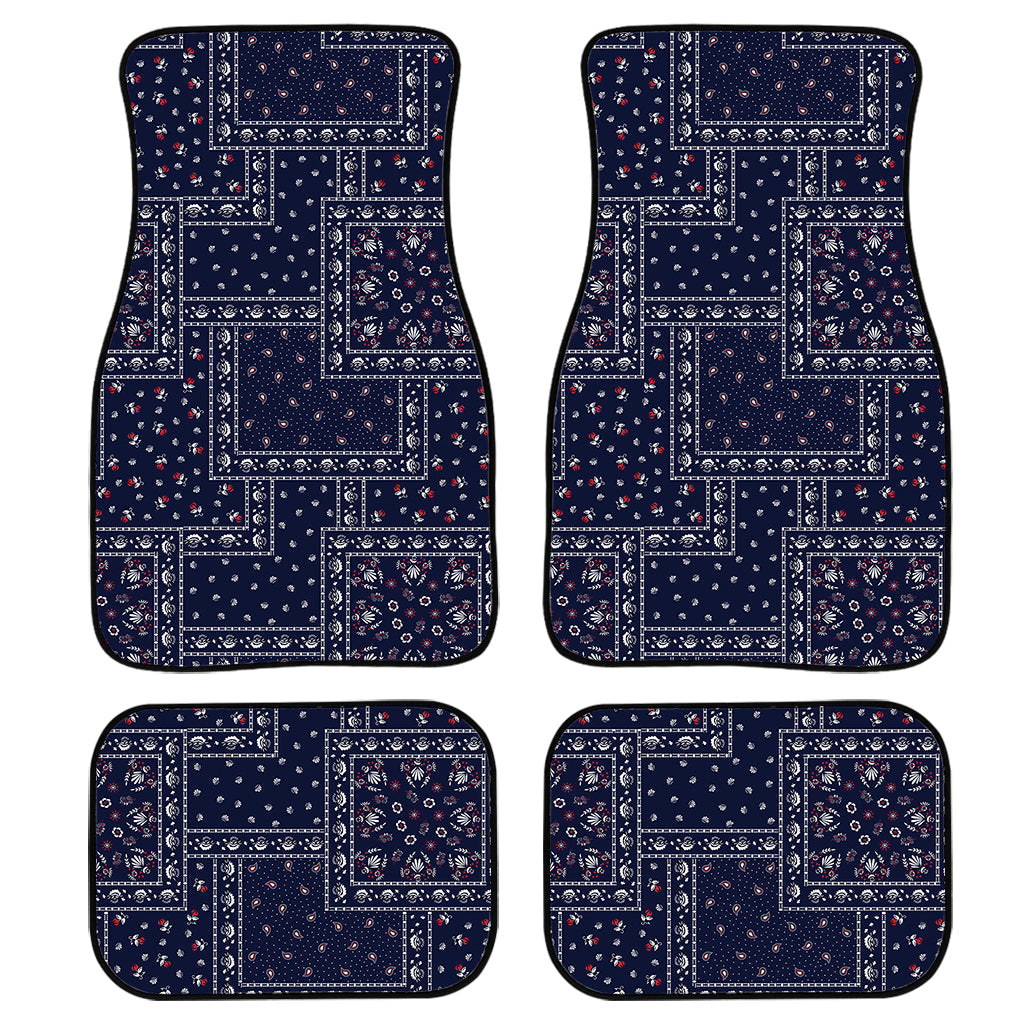 Blue Floral Patchwork Pattern Print Front And Back Car Floor Mats, Front Car Mat