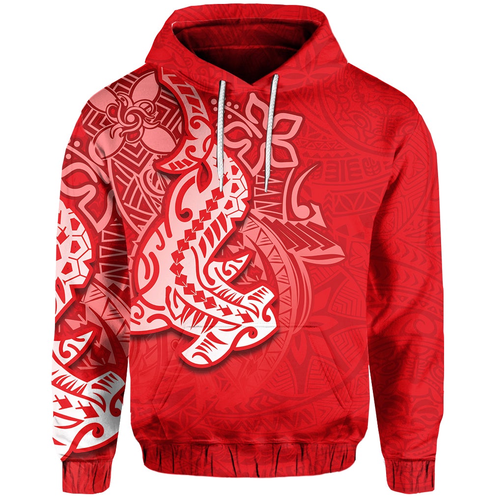 (Custom Personalised) Hammerhead Shark Hoodie Polynesian Red Style Lt6