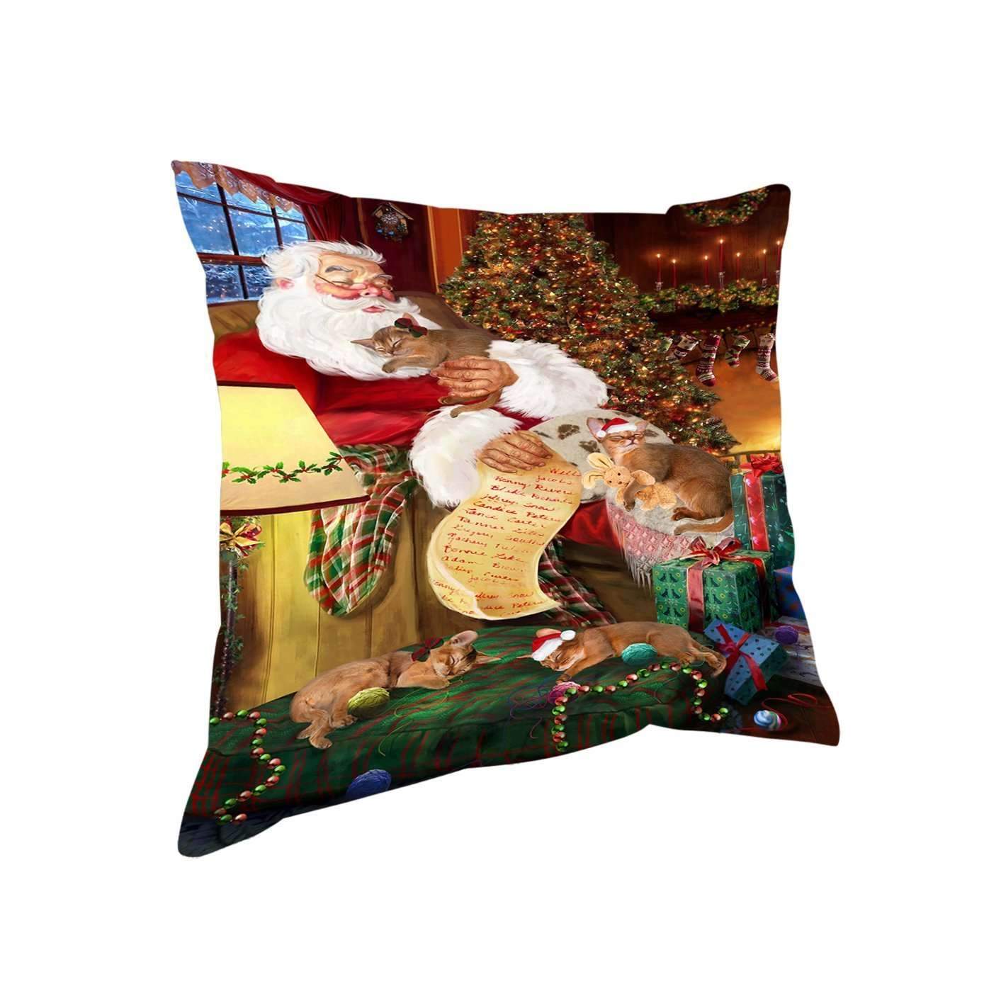 Abyssinian Cats And Kittens Sleeping With Santa Throw Pillow