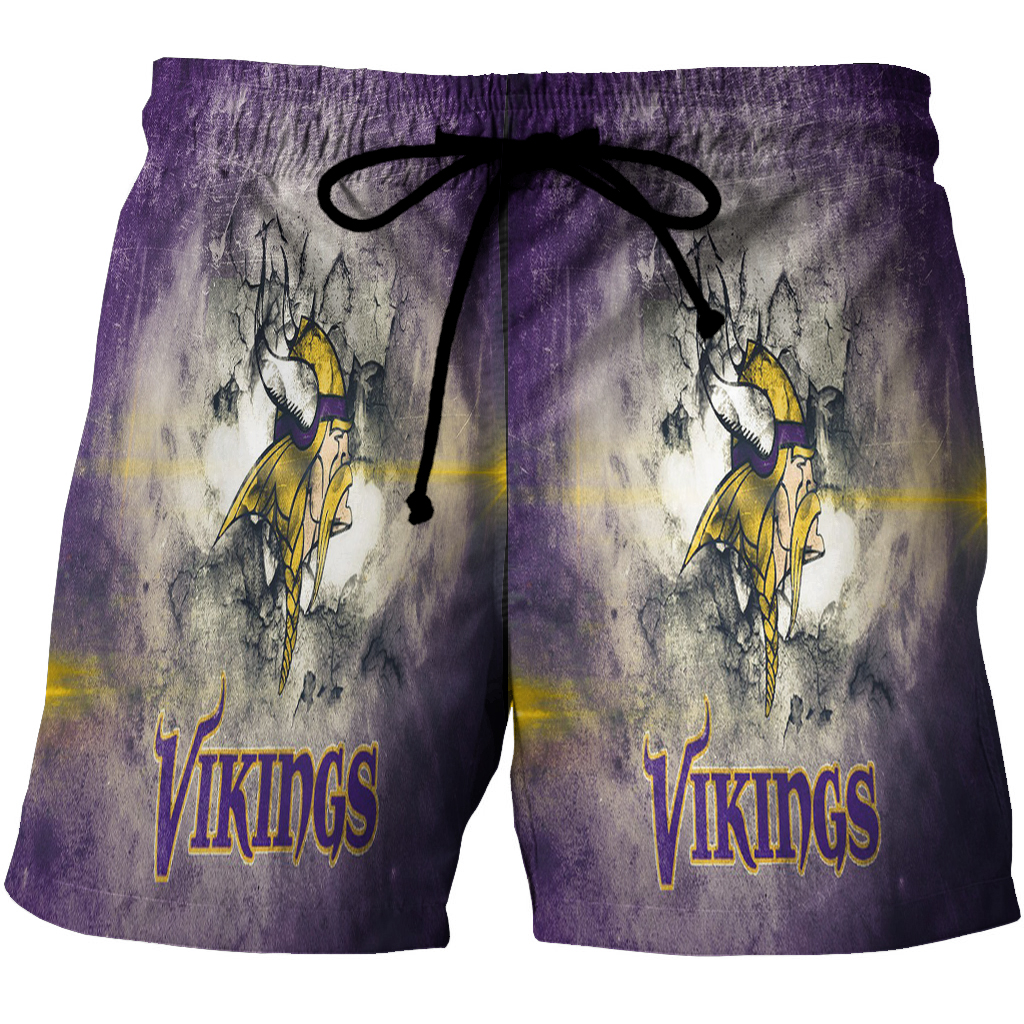 Minnesota Vikings Emblem Vintage Wall 3D All Over Print Summer Beach Hawaiian Short