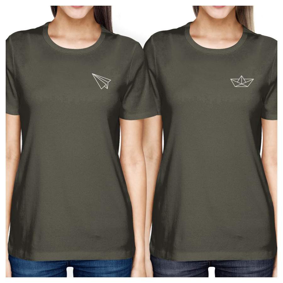 Origami Plane And Boat BFF Matching Dark Grey Shirts