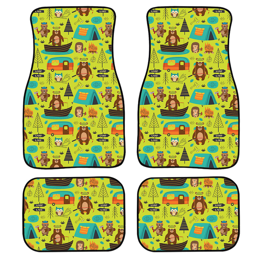 Animal Camping Pattern Print Front And Back Car Floor Mats, Front Car Mat