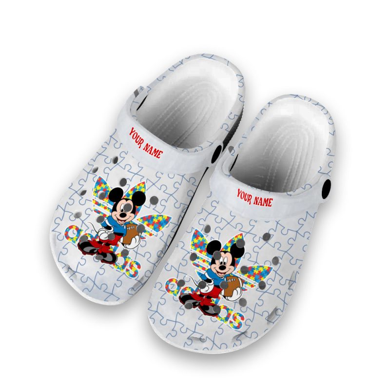 Custom Name Autism Awareness Crocs Mickey Cute Disney Crocband Clog Shoes For Men Women