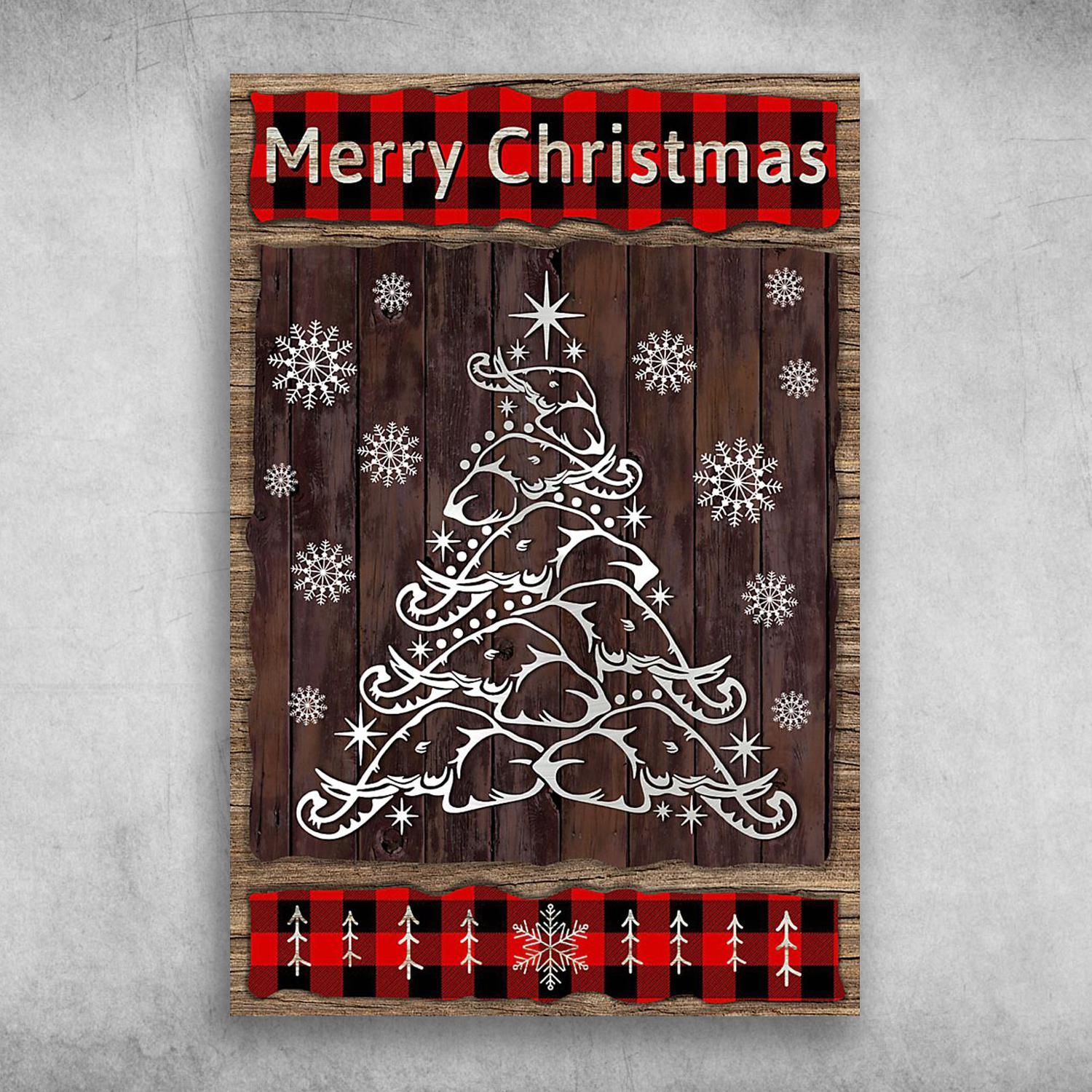 Merry Christmas White Elephant Christmas Tree Poster Print Wall Art Canvas Wall Decor